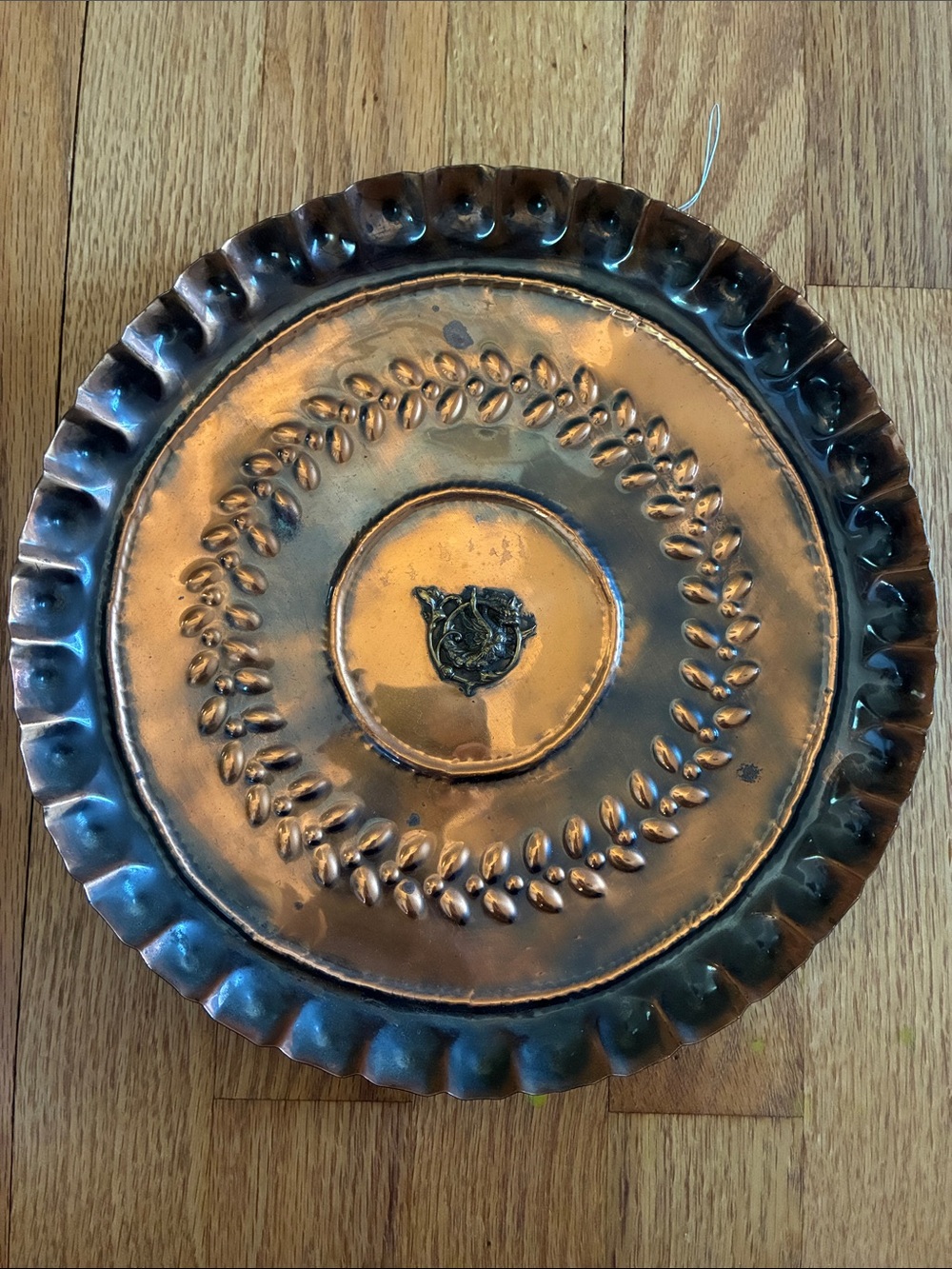 Handcrafted Copper Wall Plate with Laurel Embossing - Copper Finish